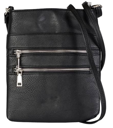 Image of Mabel London Tessa Women’s Small Cross Body Handbags – Vegan Leather Trendy Messenger Long Shoulder Strap Handbag For Travel, Work & Everyday Use (Black)