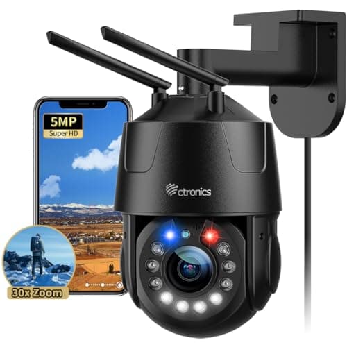Image of Ctronics 5MP 30X Optical Zoom Metal CCTV Security Camera WiFi Outdoor 2.4/5Ghz, 360°View Surveillance Cameras with Auto Cruise & Zoom, 150m Color Night Vision,Human Detection,IP66 (Black)