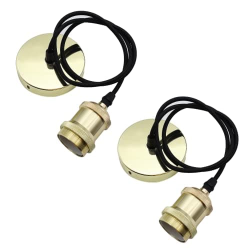 Image of ZHIQIN 2 Pack Gold Pendant Light Fitting E27 Ceiling Rose Lamp Holder with 100cm Cable Modern Ceiling Fitting Set for Kitchen Dining Room