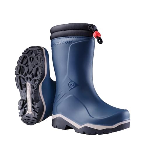 Image of DUNLOP Kids Blizzard - Unisex Winter Safety Insulated Fashion Thermal Boots, Blue/Grey/Black, Waterproof and Chemical Resistant PVC Wellies with Traction Outsole for Outdoor Fun - EU28, UK10