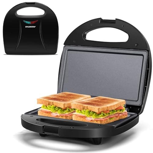 Image of Aigostar Deep Fill Toastie Maker, Sandwich Toaster with Non-Stick Flat Plates, Small Panini Press, Healthy Grill, Indicator Lights, Locking Latch, Black - Roy