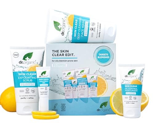 Image of Dr Organic - Skin Clear Edit Bundle - Women's & Men's Skincare - For Oily Blemish-Prone Skin - Vegan, Cruelty, Paraben & SLS Free - 125ml, 150ml, 50ml & 10ml - Bundle