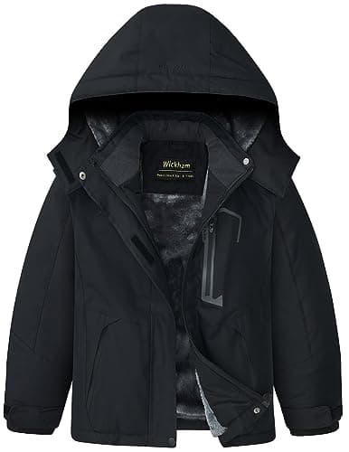 Image of WICKHAM Girls Waterproof Ski Jacket Winter Warm Fleece Lined Windproof Jackets Removable Hood Ski Coat for Kids, black, 10-12 Jahre