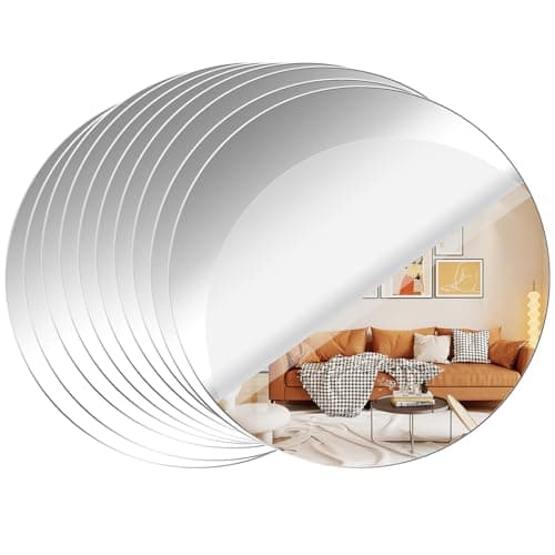 Image of Leikedun 10Pcs Round Self Adhesive Wall Mirrors 15cm Acrylic Mirrors Stickers for Walls Makeup Frameless Mirror Sticker Decorative for Bathroom Bedroom Living Room Door