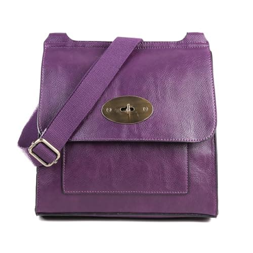 Image of AOSSTA Women's Cross-Body Bags Leather Large/Medium Cross Body Messenger Bag Shoulder Bag (Purple, L)