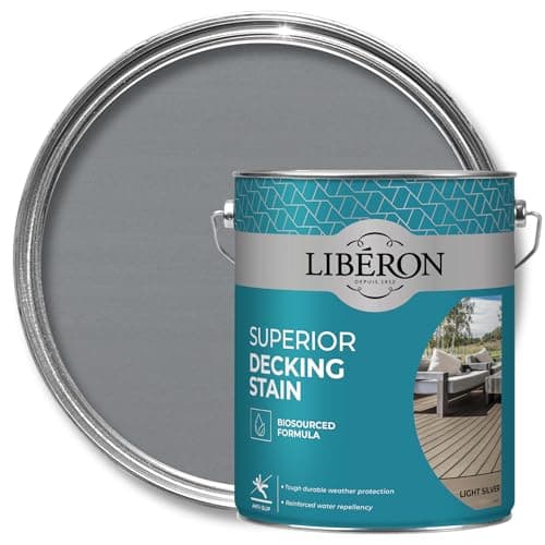 Image of Libéron Superior Decking Stain - Durable Protection Against Extreme Weather - UV & Water-Resistant Finish - Anti-Slip - Biosourced Formula - Light Silver - 5 litres