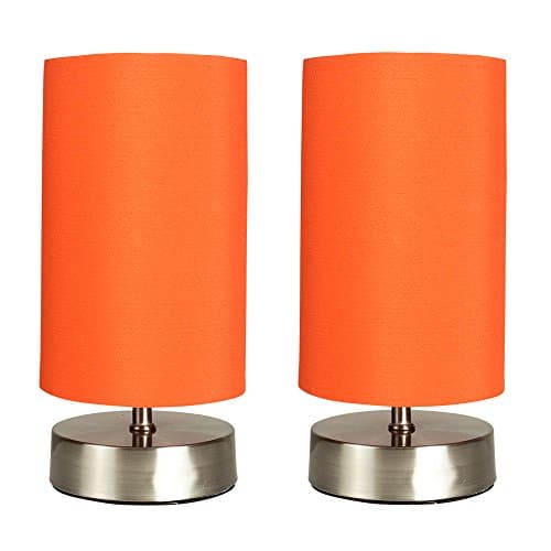 Image of MiniSun | Modern Chrome Touch Table Lamps with Orange Light Shades | Table Lamps, Home Décor & Improvement Essential | Set of 2