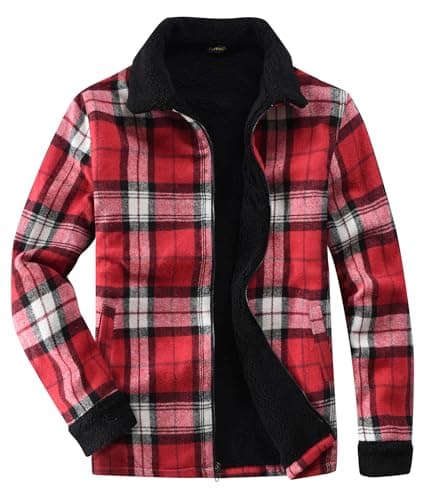 Image of Fozexi Women's Sherpa Lined Jackets Sherpa Turn-Down Collar Full Zip Fleece Flannel Jacket for Women Trendy, Red, XS