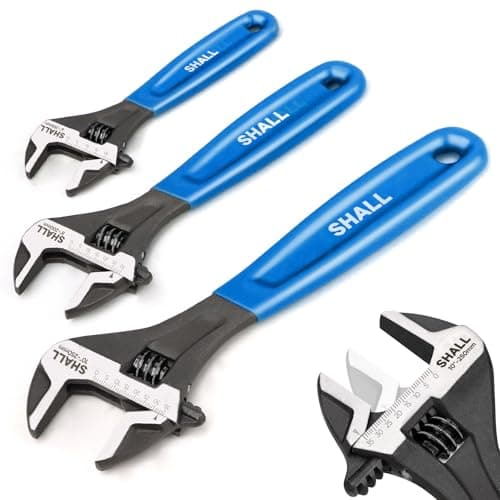 Image of Shall 3-Piece Adjustable Wrench Set, 10/8/6 Inch Cr-V Steel Wrench with Cushion Grip,Navy Blue, Laser-Etched for Home, Garage, Workshop and DIY