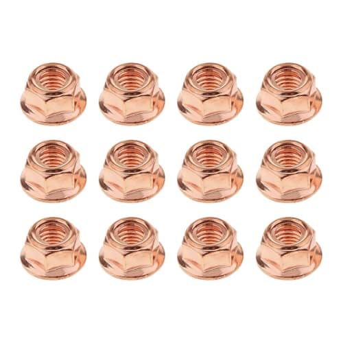 Image of Car Exhaust Manifold Nuts, 12Pcs M8 Copper Hex Nuts Self-Locking High Temperature Automotive Parts, Compatible with BMW E30 3 Series