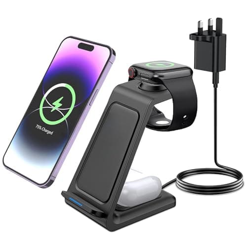 Image of Wireless Charger, 3 in 1 Wireless Charging Station for iPhone 16 17 15 14 13 12 11Series, Phone and Watch Charger Stand for Apple Watch Ultra/10/9/8/7/6/5/4/3/2/SE, AirPods Pro/4/3/2