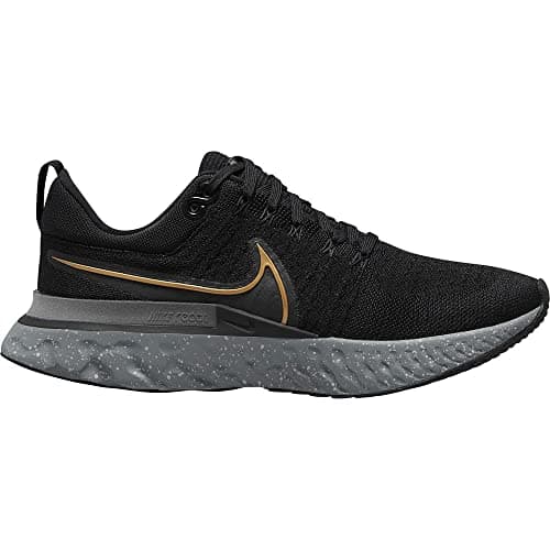 Image of NIKE React Infinity Run FK 2 Mens Running Trainers CT2357 Sneakers Shoes (UK 7.5 US 8.5 EU 42, Black Metallic Gold Smoke Grey 009)