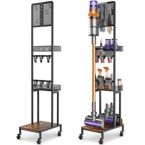 Image of Vacuum Stand for Dyson V15 V12 V11 V10 V8 V7 V6 Gen5, Standing Dock with Accessory Holder, Vacuum Attachments for Dyson Replacement Parts, Floor Docking Station with Cordless Vacuum Storage Organizer