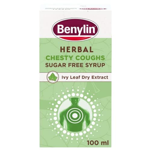 Image of BENYLIN Herbal Chesty Coughs Sugar Free Syrup.100 ml, Non-Drowsy Herbal Cough Medicine, with Naturally Derived Ivy Leaf Dry Extract