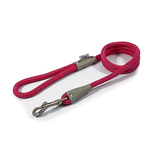 Image of Ancol Viva Reflective Rope and Leather Snap Dog Lead - Pink - Durable Weatherproof Poly Weave Puppy Walking Accessory - 1.07m x 10mm