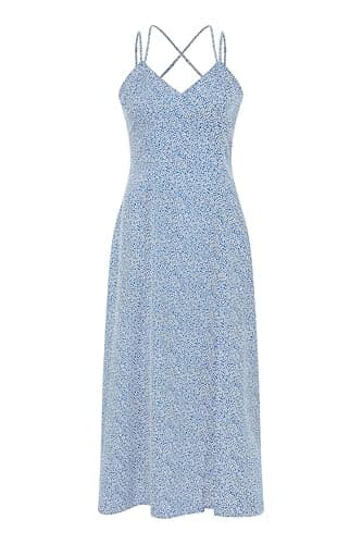 Image of Mela London Mela Blue Ditsy Print Midi Dress with Side Split 14 Blue
