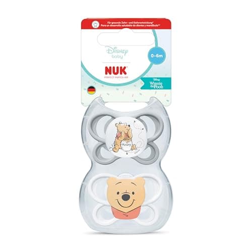 Image of NUK Perfect Match Air Baby Dummies | 0-6 Months | Orthodontic Soothers that Promote Air Flow & Prevent Drool Rash | 95% Baby Acceptance** | Winnie the Pooh | 2 Count