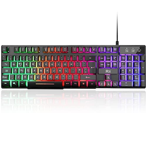 Image of Rii Gaming Keyboard,USB Wired Keyboard with Rainbow LED Backlit Mechanical Feeling for Working Gaming (UK Layout)