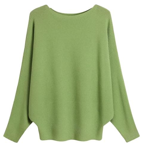 Image of FULIER Boat Neck Batwing Sleeves Dolman Knitted Sweaters and Pullovers Tops for Women One Size (Avocado Green)