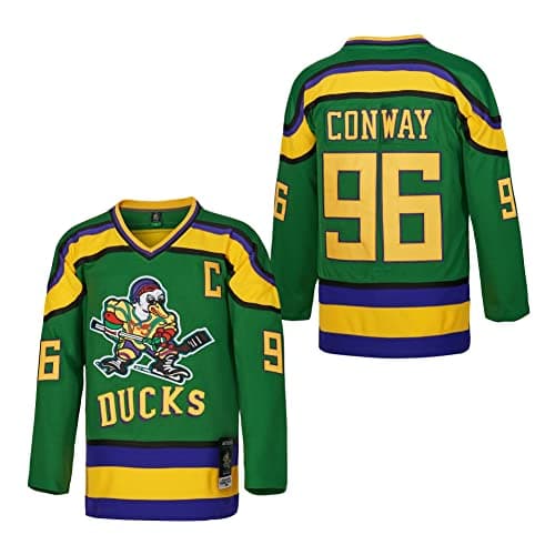 Image of D-5 Youth Mighty Ducks Jersey #96 Conway #99 Banks Jersey,Movie Ice Hockey Jersey for Kids, #96-Green, M