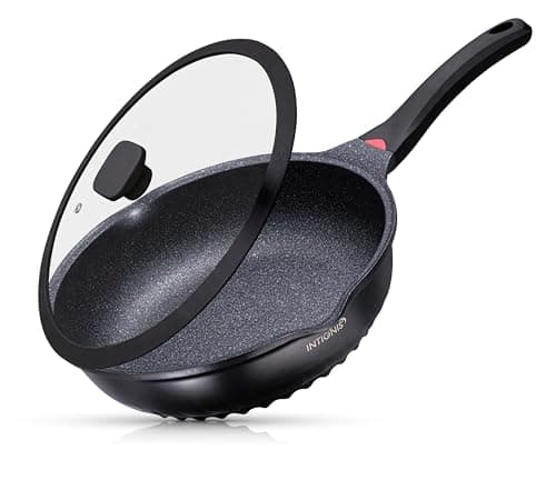 Image of INTIGNIS Deep Non-Stick Frying Pan with Lid – 3-in-1 Sauté Pan, Skillet & Mini Wok – GREBLON Ceramic Coating | Induction Hob Safe | Stainless Steel Base |PTFE & PFOA Free (Black, 24 cm)