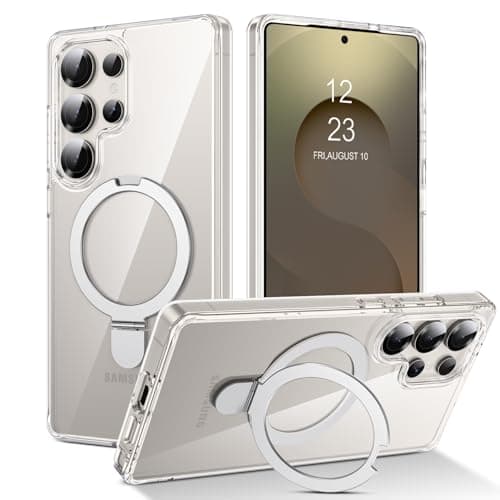 Image of DUEDUE Magnetic for Samsung Galaxy S25 Ultra Case with Stand [Compatible with MagSafe] Invisible Ring Holder, Slim Transparent Back Shockproof Phone Case for Samsung S25 Ultra 6.9", Clear