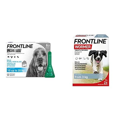 Image of FRONTLINE Plus Flea & Tick Treatment for Medium Dogs (10-20 kg) - 6 Pipettes & FRONTLINE WORMER for Dogs - 2 Tablets