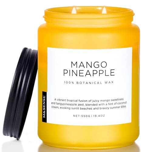 Image of M&SENSE Mango Pineapple Large Soy Wax Scented Candles Gifts for Women Men 550g 110H Organic Candle Long Burning for Home Decor Patio Friend Non Toxic Aromatherapy Candles for Summer Relaxing