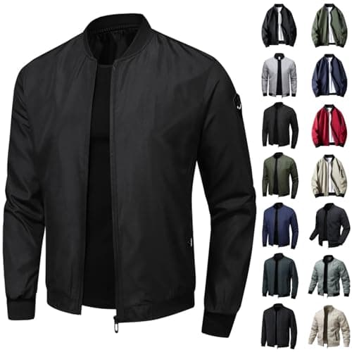 Image of Winter Jackets for Men UK Waterproof Lightweight Bomber Military Jacket Fulll Zipper Long Sleeve Smart Coats Windbreaker Mens Motorcycle Hiking Golf Sailing Jacket Baseball Sports Cargo Outwear 4xl 3x