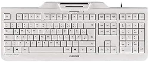 Image of CHERRY KC 1000 SC, Wired Security Keyboard with Integrated Card Reader, US Layout (QWERTY), Plug & Play (USB-A), Flat Design, White-Grey