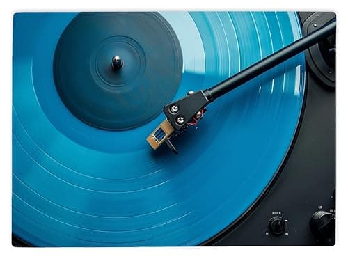 Image of Shopagift Blue Record Player Turntable Glass Chopping Board Large Kitchen Worktop Saver 39cm x 28cm