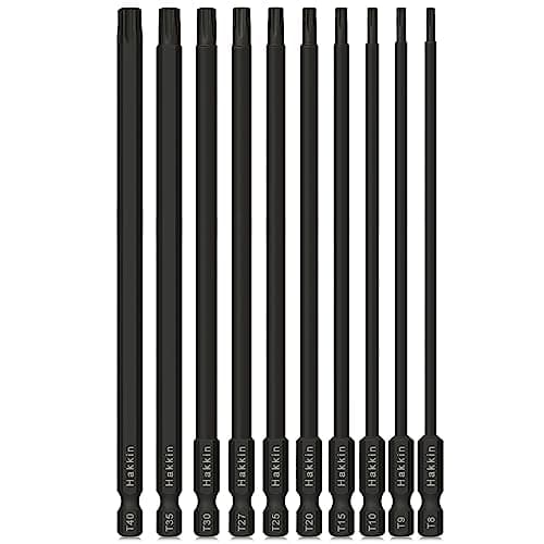 Image of Long Torx Bit Set Hakkin 10Pcs 150mm Tamper Proof Security Torx Bits S2 Steel 1/4” Hex Shank Magnetic Impact Star Bit Set T8 T9 T10 T15 T20 T25 T27 T30 T35 T40