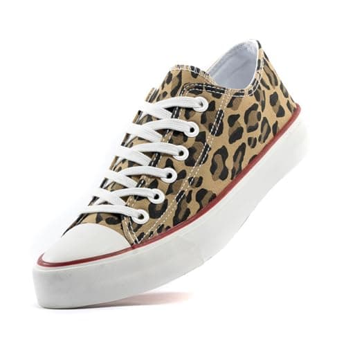 Image of sharllen Ladies Canvas Shoes Women, Unisex Lace up Plimsolls Pumps Low Top Trainers for Men Casual Sneakers Canvas Plimsoles Flat Shoes(Leopard red 225)