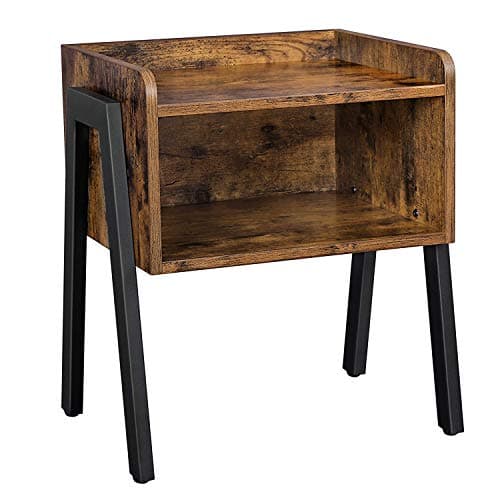 Image of VASAGLE Nightstand, End, Stackable Side, Coffee Table with Open Front Storage Compartment, Retro Rustic Chic Wood Look, Accent Furniture with Metal Legs, Vintage LET54X, 42 x 35 x 52 cm