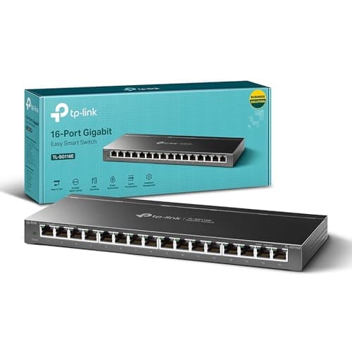 Image of TP-Link TL-SG116E 16-Port Managed Network Switch, Gigabit Ports, Plug and play Ethernet Splitter, QoS VLAN IGMP Snooping, Intelligent Network Management Through Web Interface, Durable metal casing