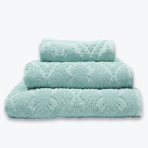 Image of Allure Jacquard Bath Towel 70 x 125cm, Pack of 2, Floral Textured Design, Supersoft, Washable, 100% Cotton (Duck Egg)