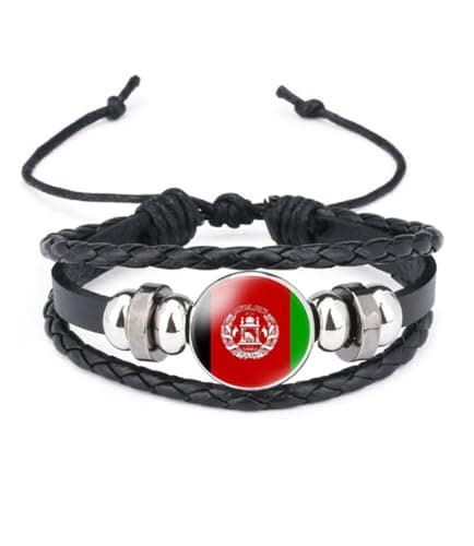 Image of vmcoatdu World Many National Flags Bangle Retro Alloy Leather Bracelet for National Flag Braided Rope Bracelet Bangle, One Size, Metal, alloy