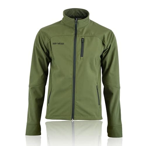 Image of Soft Shell Fleece Lined jacket Water Resistant Windproof Outdoor Work Jacket Golf Men's Full Zip Pockets Thermal Collared BodyWarmer Jacket (UK, Alpha, L, Regular, Regular, Olive Green)