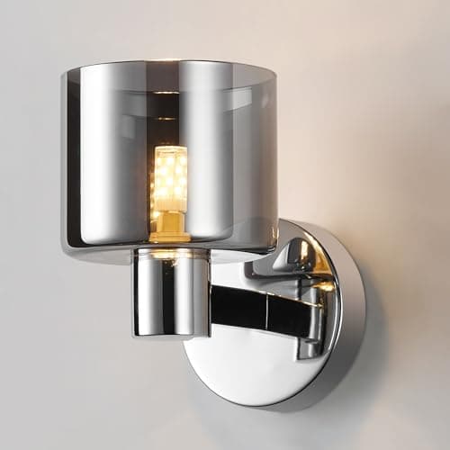 Image of HARPER LIVING Modern Wall Light, Indoor Wall Lamp with Chrome Finish & Smoked Glass Shade, Wall Sconce Lights for Living Room, Bedroom Hallway Hotel B&B (G9 Base No Bulb)