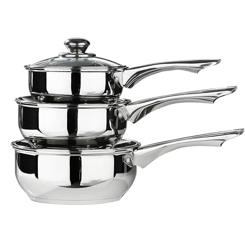 Image of Premier Housewares Stainless Steel Saucepan Set, 3 Piece Set with Glass Lids