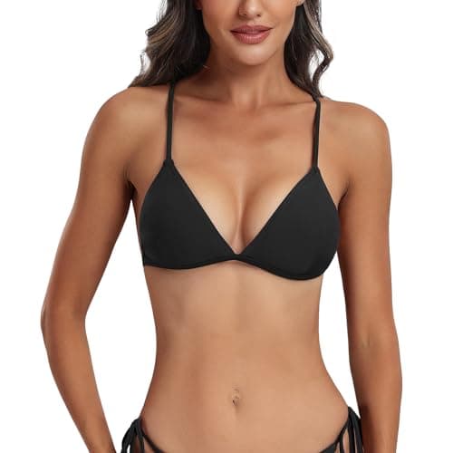 Image of FITTOO Black Bikini Top for Women Push up Sexy Padded Triangle Bikini Tops Black S