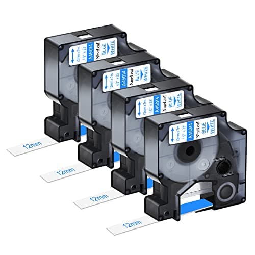 Image of NineLeaf 4 x Compatible for Dymo D1 45014 S0720540 A45014 Tape Blue on White 1/2'' 12mm x 7m Label Tape for LabelManager 160 210D 220P 120P 150 200 LabelPoint 100 150 200 250 300 350 Label Maker