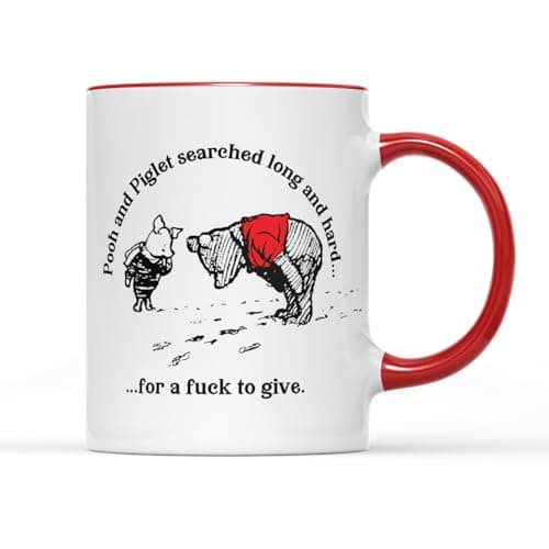 Image of Willow Gifts Pooh and Piglet Searched Long and Hard... Coffee Tea Mug Funny Winnie Novelty Joke Oldschool Cartoon Humour Present Gift (Red Handle)