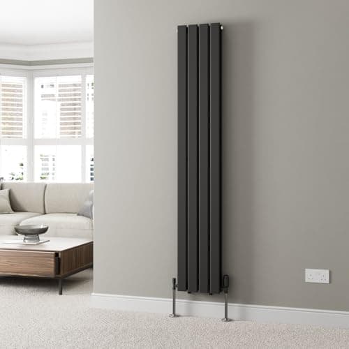 Image of DuraTherm® 1800 x 304mm Black Vertical Designer Radiator Double Column Flat Panel Modern Central Heating Panels Bathroom Radiators
