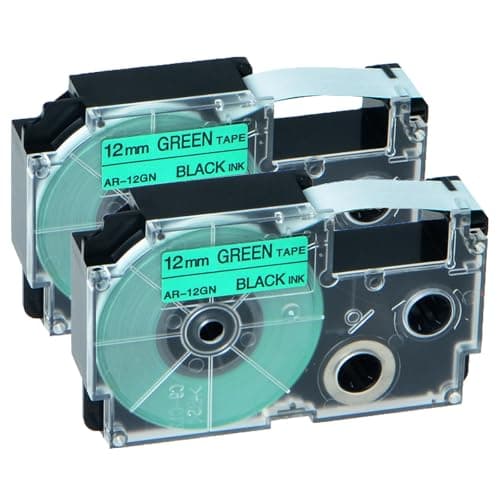 Image of NineLeaf Compatible for Casio Label Maker XR-12GN XR-12GN1 12mm x 8m Black On Green Label Tapes for Casio KL-60 100 120 200 300 750 780 820 2000 7000 7200 7400 8100 8200 P1000 Label Printers, 2PK