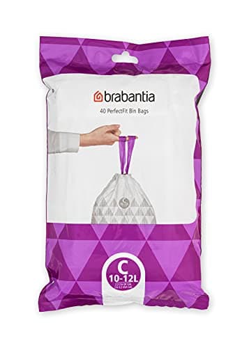 Image of Brabantia PerfectFit Bin Liners (Size C/10-12 Litre) Thick Plastic Trash Bags with Tie Tape Drawstring Handles (40 Bags)