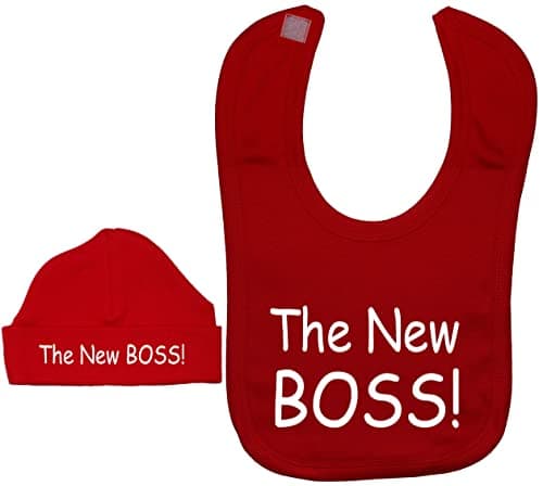 Image of The New Boss Baby Feeding Bib & Matching Beanie Hat/Cap - 6-12 Months - Red