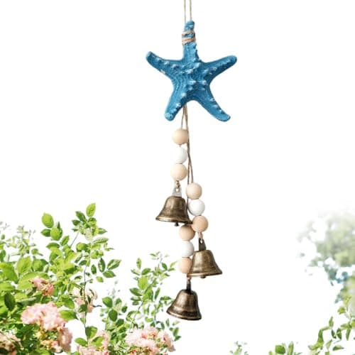 Image of Starfish Wind Chimes, Blue Sea Wind Chime For Outside, Sea Coastal Decor, Windchimes Outdoors Clearance Home Garden Patio Decoration, Seaside Animal Decor For Mom, Grandma