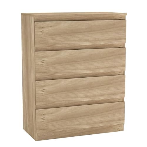 Image of URBNLIVING 4 Or 5 Drawer Skagen Wooden Bedroom Chest Cabinet No Handle Storage Cupboard Modern (Oak Carcass + Oak Drawers, 4 Drawers)