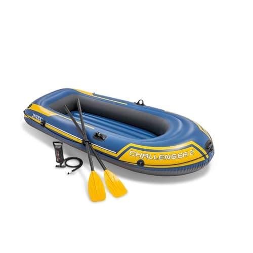 Image of Intex Challenger Inflatable Boat Set with Oars + Inflator, 2-Person, yellow - blue, 236 cm x 114 cm x 41 cm
